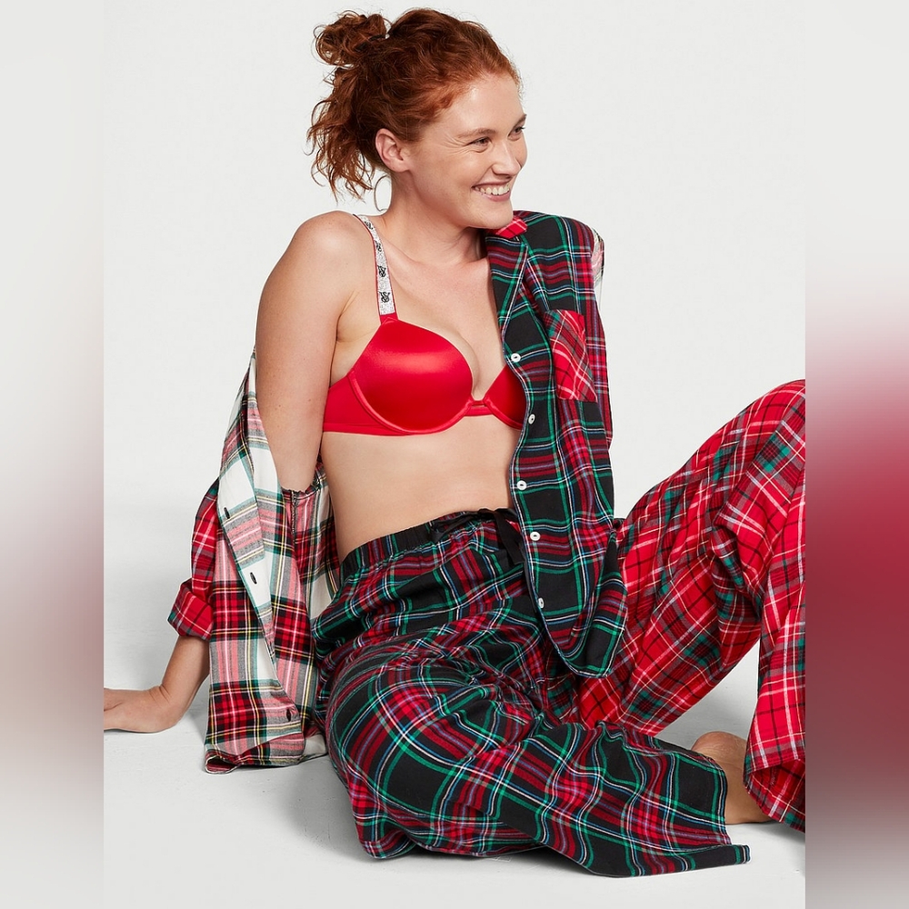 Victoria's Secret Red and Black Flannel Pajama Set Cozy Sleepwear- Size XS Short